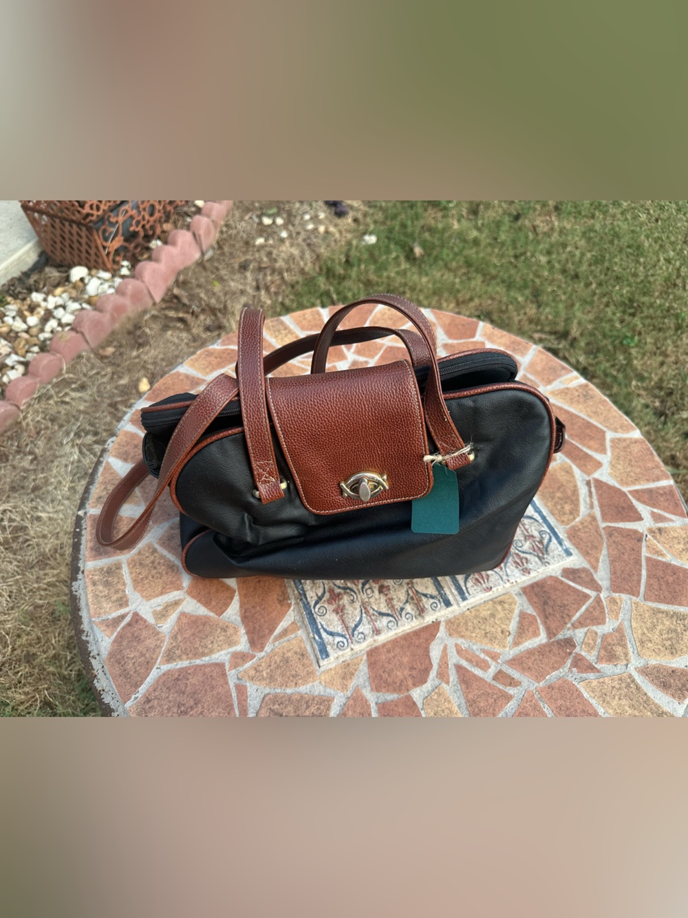 Vintage Samsonite Black & Brown Dual-Tone Travel Handbag – Retro Carry-On Purse